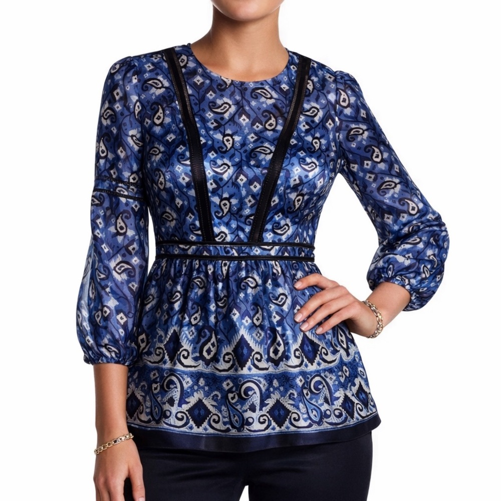 Veronica Beard Cabo boho Paisley printed silk blouse back zip long sleeve NWT